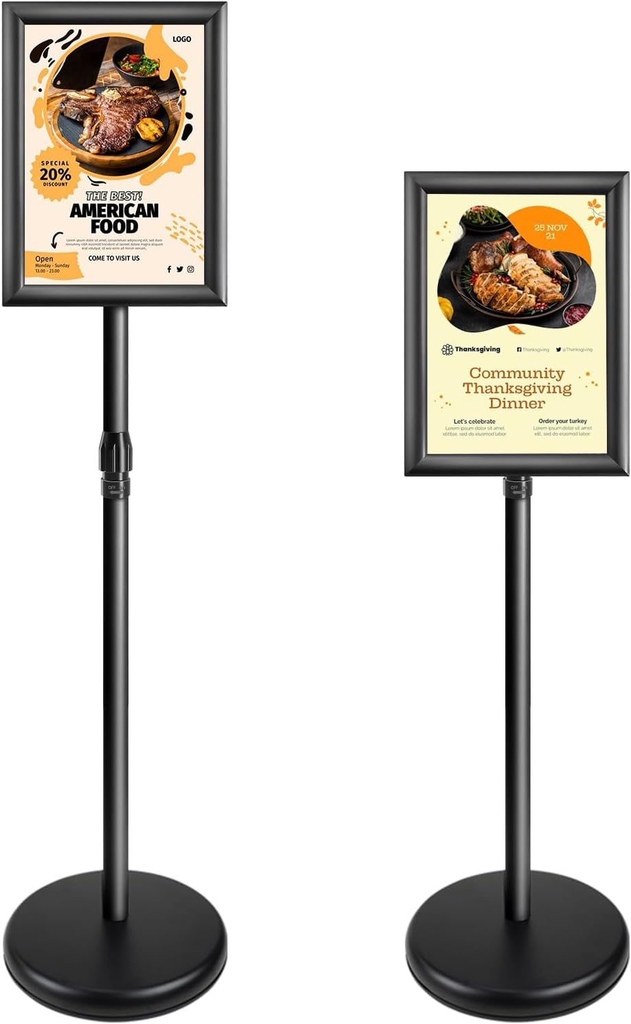 heavy duty adjustable pedestal poster sign stand, 8.5x11 aluminum open floor standing sign holder for vertical and horizontal view display upgrade, 8.5x11"