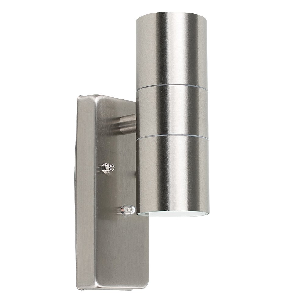 MiniSun | Modern Brushed Chrome IP44 Rated Up/Down Outdoor Security Wall Light | Outdoor Wall Lights, Home Décor & Improvement Essential | Includes Bulb [Warm White] | Mains Wired