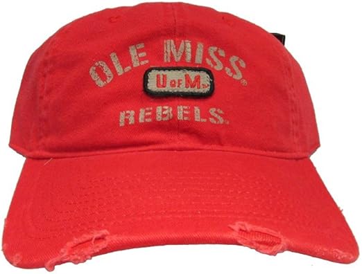 Mississippi Rebels Pre Destressed Low Profile Twill Cotton Dad Hat Cap Red at Amazon Menâs 