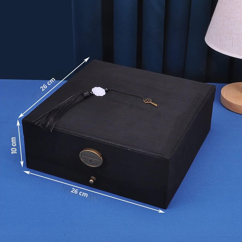Schmuckkästen für Damen 3 Schichten großer Schmuck-Organizer Aufbewahrungsbox für Ohrringe Halsketten Ringe Armbänder Schmuckhalter abschließbar Schmuckkästchen (Schwarz)