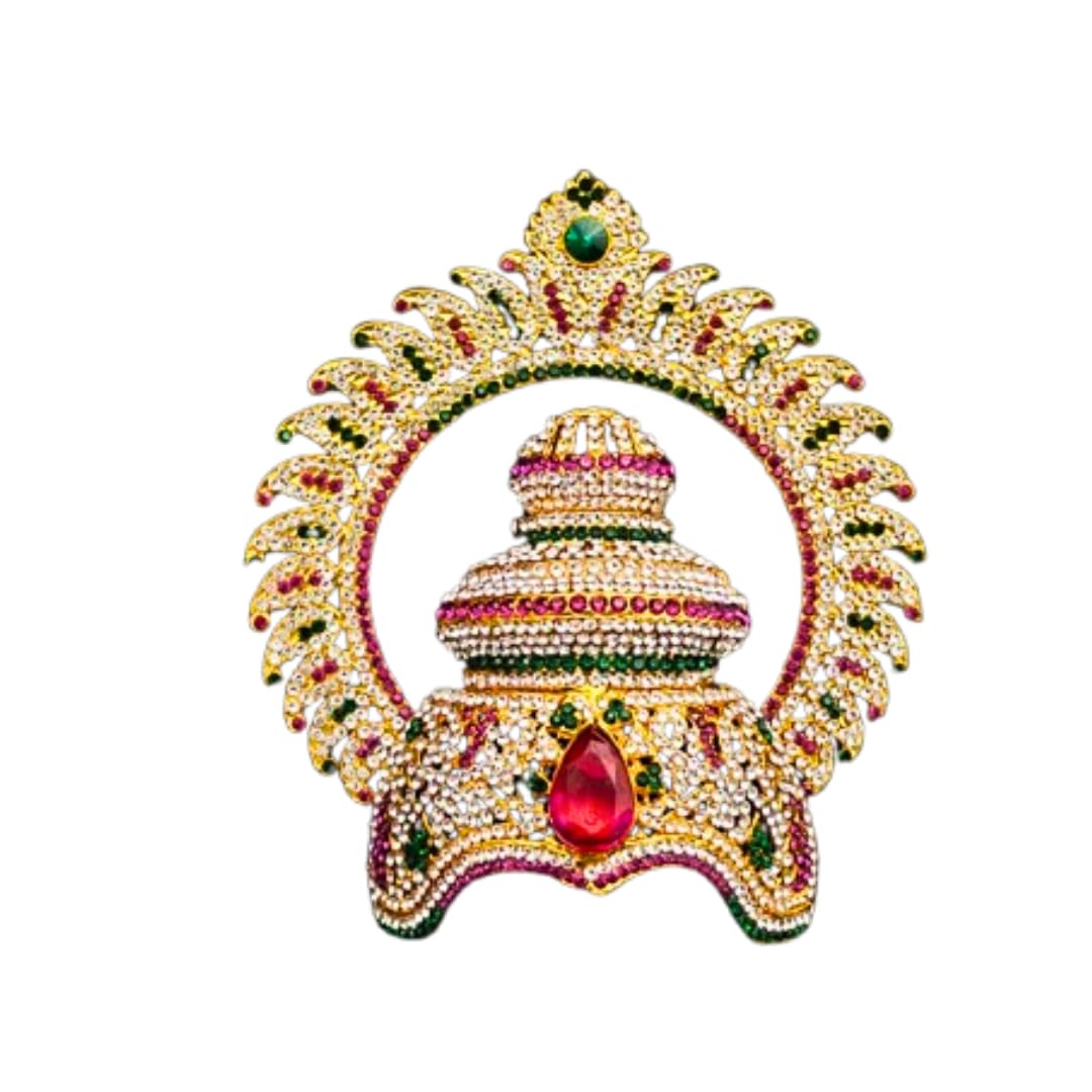 Traditional Stone Crown (Kireedam/Mukut) for God Idol Decoration | Brass Thiruvachi Crown for Devi Durga Amman,vinayagar and All Gods | 6.5 Inch Height & 4 Inch Width(dia-11cm)-picture-21