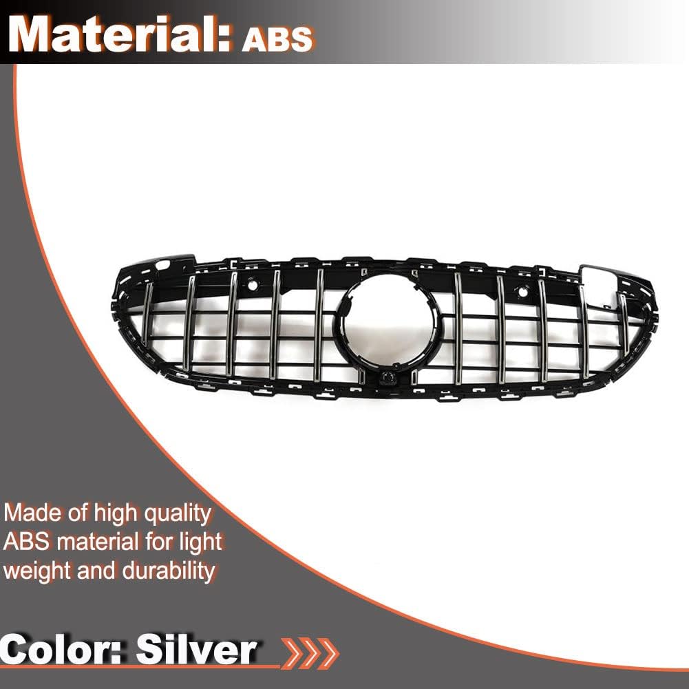 MCARCAR KIT Front Hood Grill Grille Fits for Mercedes-Benz C-Class w206 C200 C300 2022-2023 Front Upper Grill Bumper Mesh Grill Grille (Silver)