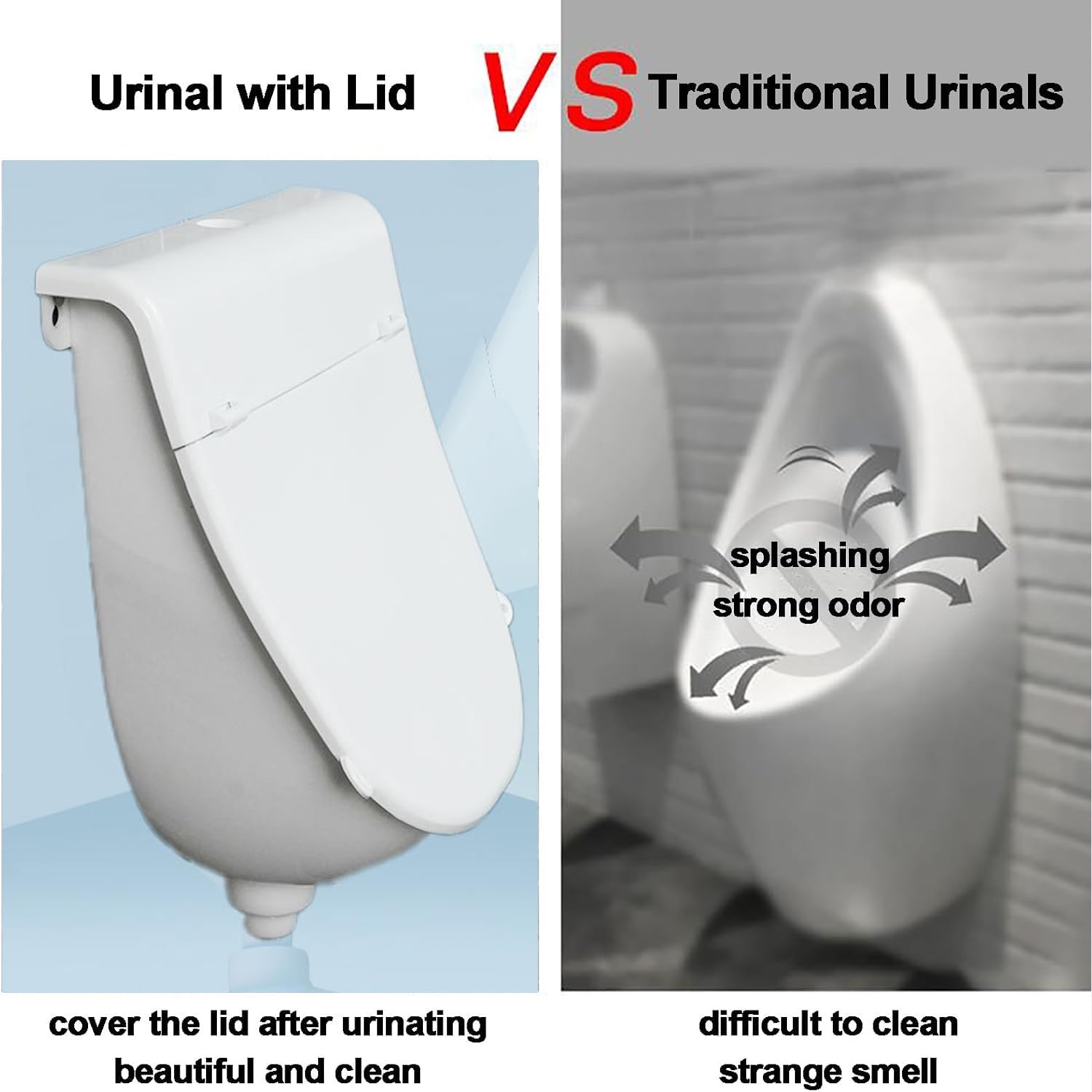 Orinal de plástico con tapa, Orinal para hombres montado en pared pissoir WC set, Orinal sin perforar para casa, garaje, jardín, camping y construcción Blanco
