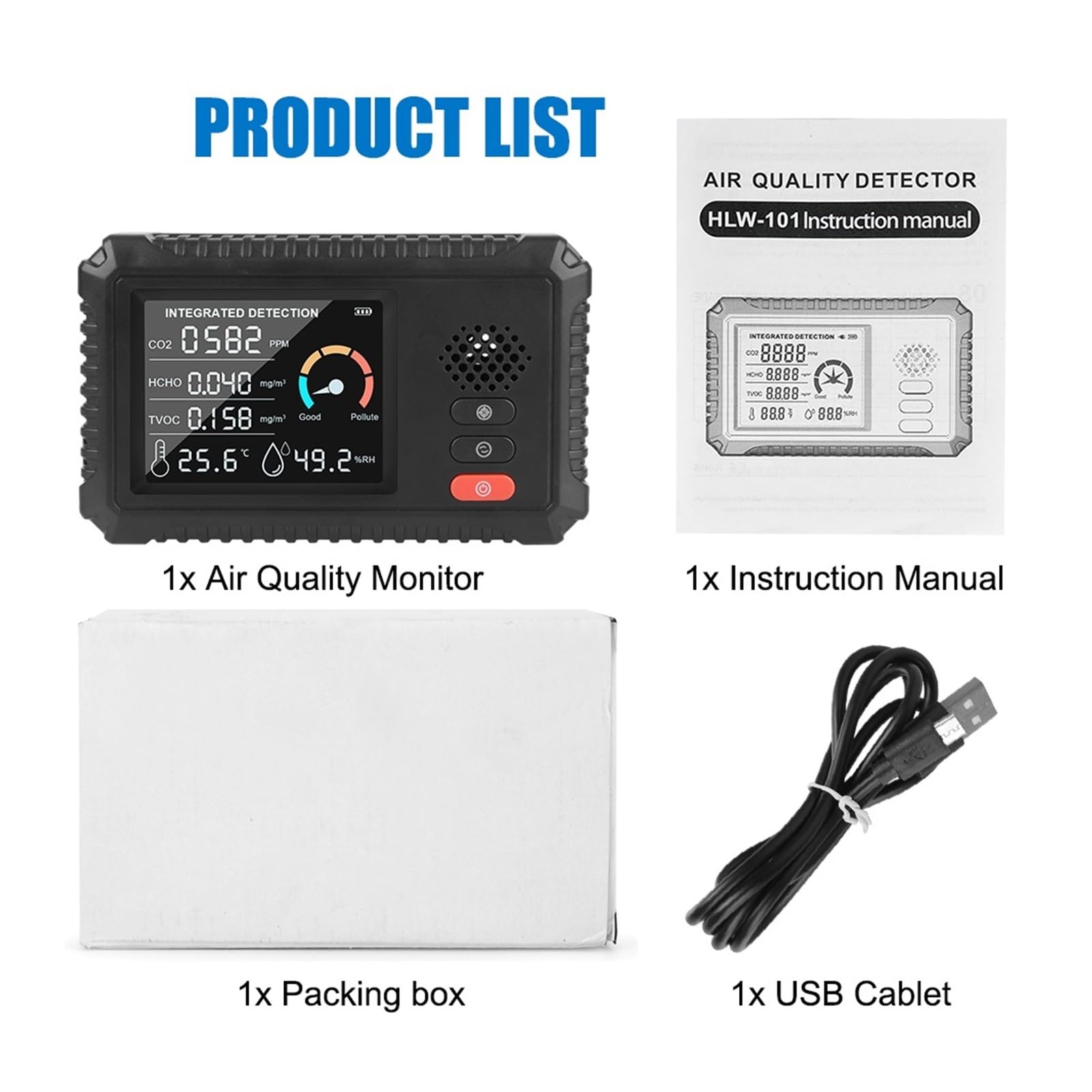 TVOC HCHO Rilevatore di gas CO2 Sensore anidride carbonica Tester dell'aria Monitor della qualità Analizzatore Home Office Outdoor Multifunzionale Per cucina e camper