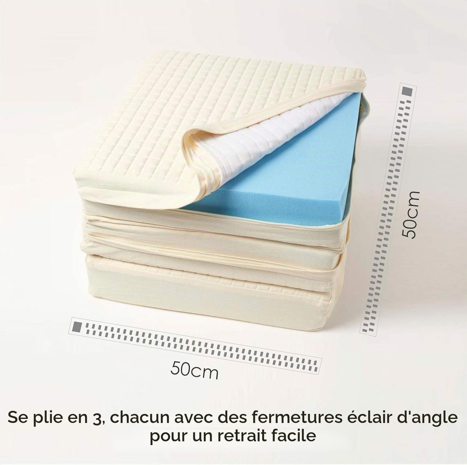 HOMESCAPES Coussin d’Assise pour canapé 3 Places, Coussin rehausseur déhoussable en Coton, Beige, 100 x 50 x 10 cm
