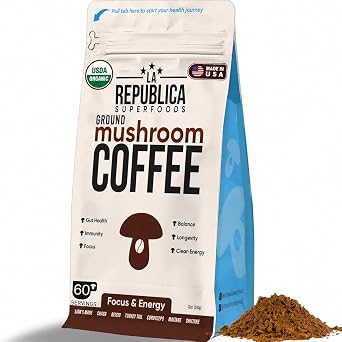 La Republica Organic Ground Mushroom Coffee, Medium Roast - 60 Servings