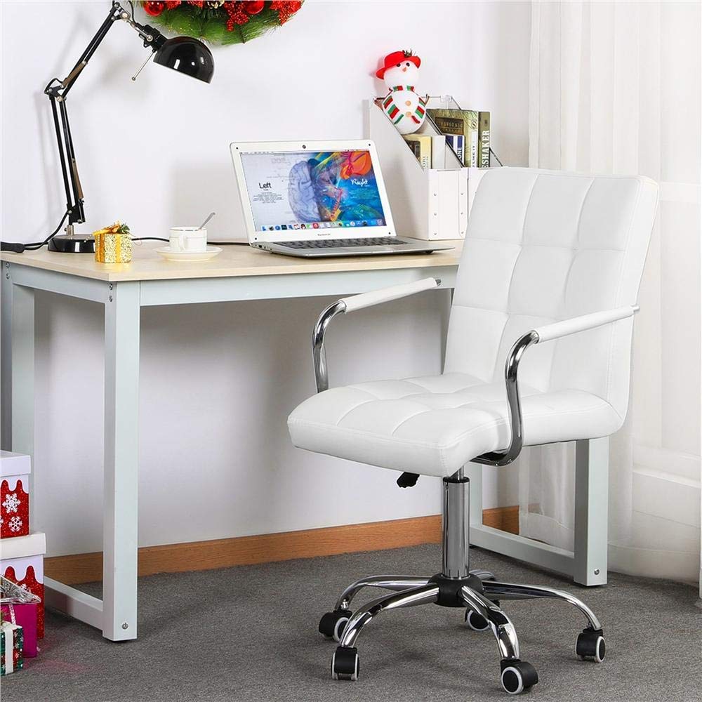 Silla de Oficina Giratoria Taburete de Trabajo Bar Altura Ajustable Carga MAX 120Kg con Respaldo Blanco (Blanco)