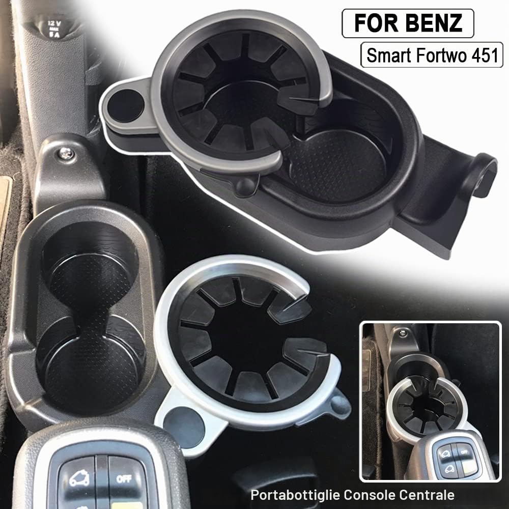 Portabicchieri per auto per Benz Smart Fortwo 451 2007 2008-2014 A4518100370 coppa della console centrale dell'auto (Nero)