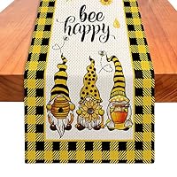 YOVOYOA Hello Spring Gnomes Table Runner - 72 Inch Buffalo Plaid, Green Burlap Farmhouse Decor For Easter & Spring