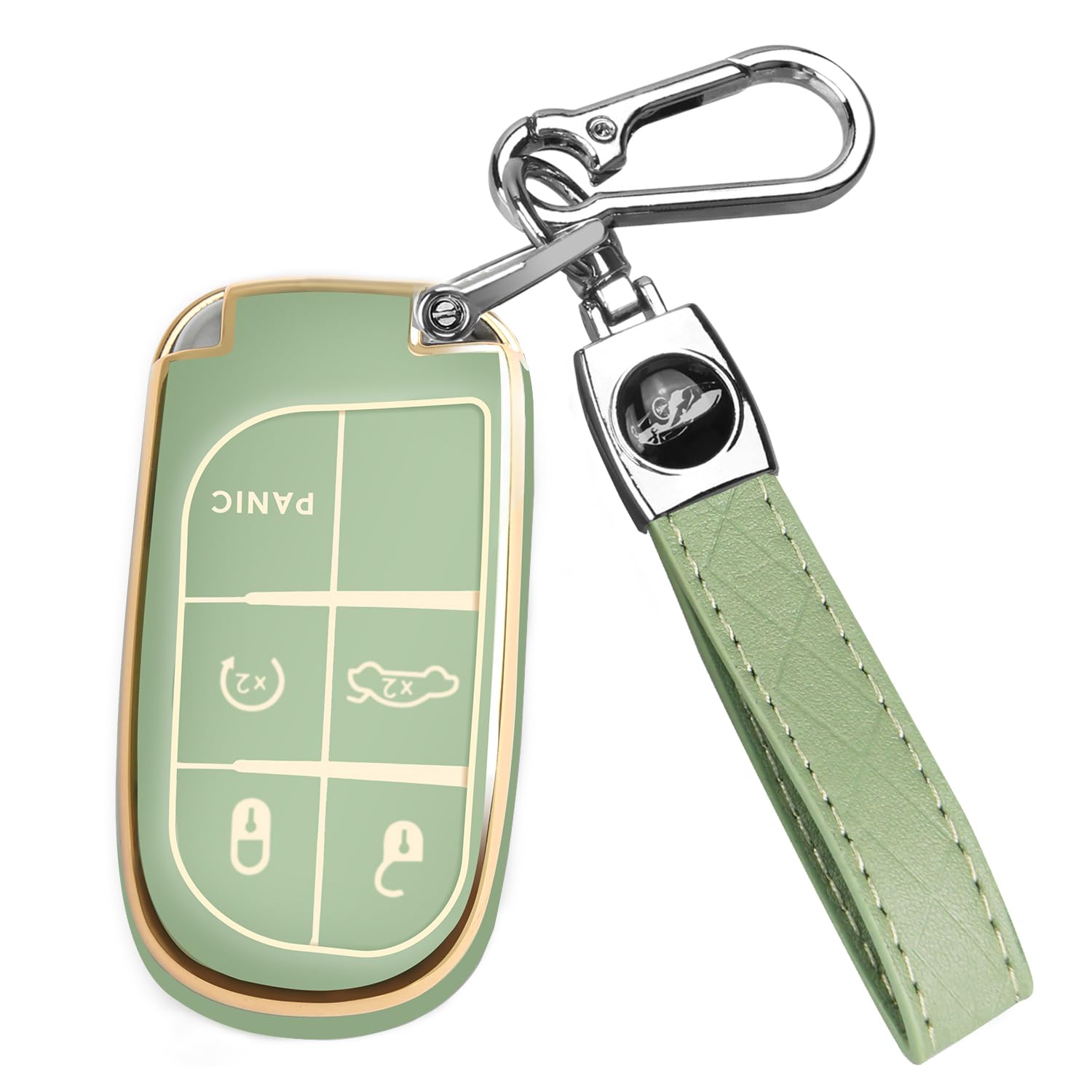QBUC for Jeep Key Fob Cover with leather Keychain TPU Protection Key Case Compatible with Grand Cherokee Renegade Smart Key
