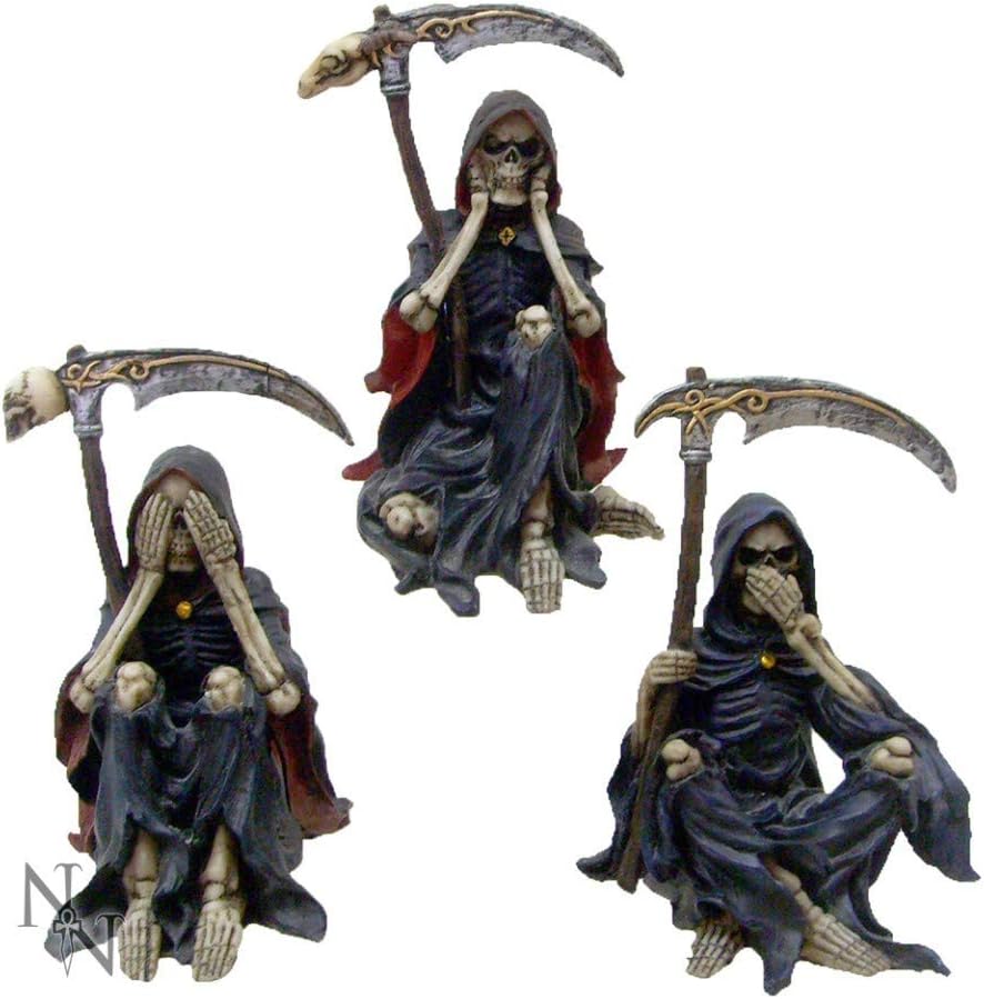 Weird Or Wonderful Something Wicked by Nemesis Now - 3 Wise Reapers - Set of Three See No Evil Hear No Evil Speak No Evil Nemesis Now Skeleton Gothic Goth Horror Grim Reaper Ornament Figurine Statue