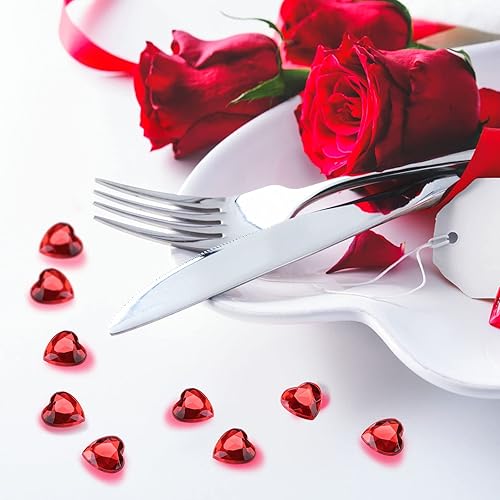 Miniatura 4 de 200 piezas de corazón acrílico para el día de San Valentín, decoración de mesa de corazón de boda, diamantes de imitación de corazón de espalda