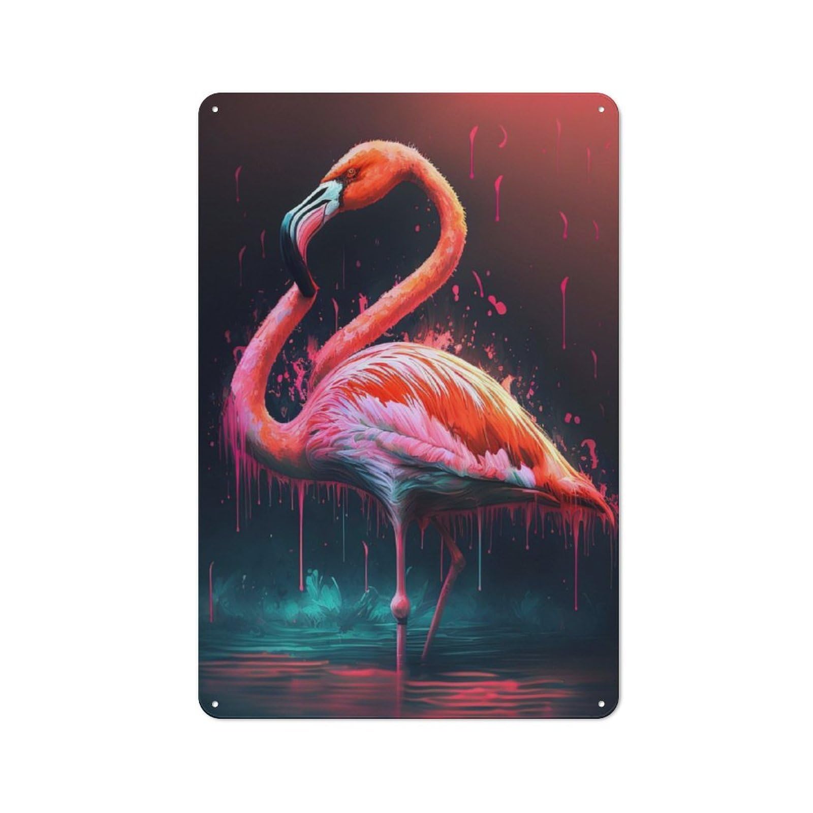 Junmoney Flamingo Pink Beautiful Decorative Metal Plaque 30X20cm, Clean Industrial Industrial Wall Decor For Modern Home, Workshop, Office Or Cafe