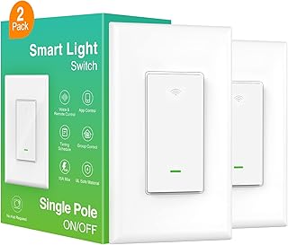 GHome Smart Switch, 2.4Ghz Wi-Fi Switch Works with Alexa, Google Assistant Single-Pole,Neutral Wire Required,UL Certified,Remote/Voice Control and Schedule, No Hub Required, (2 Pack)