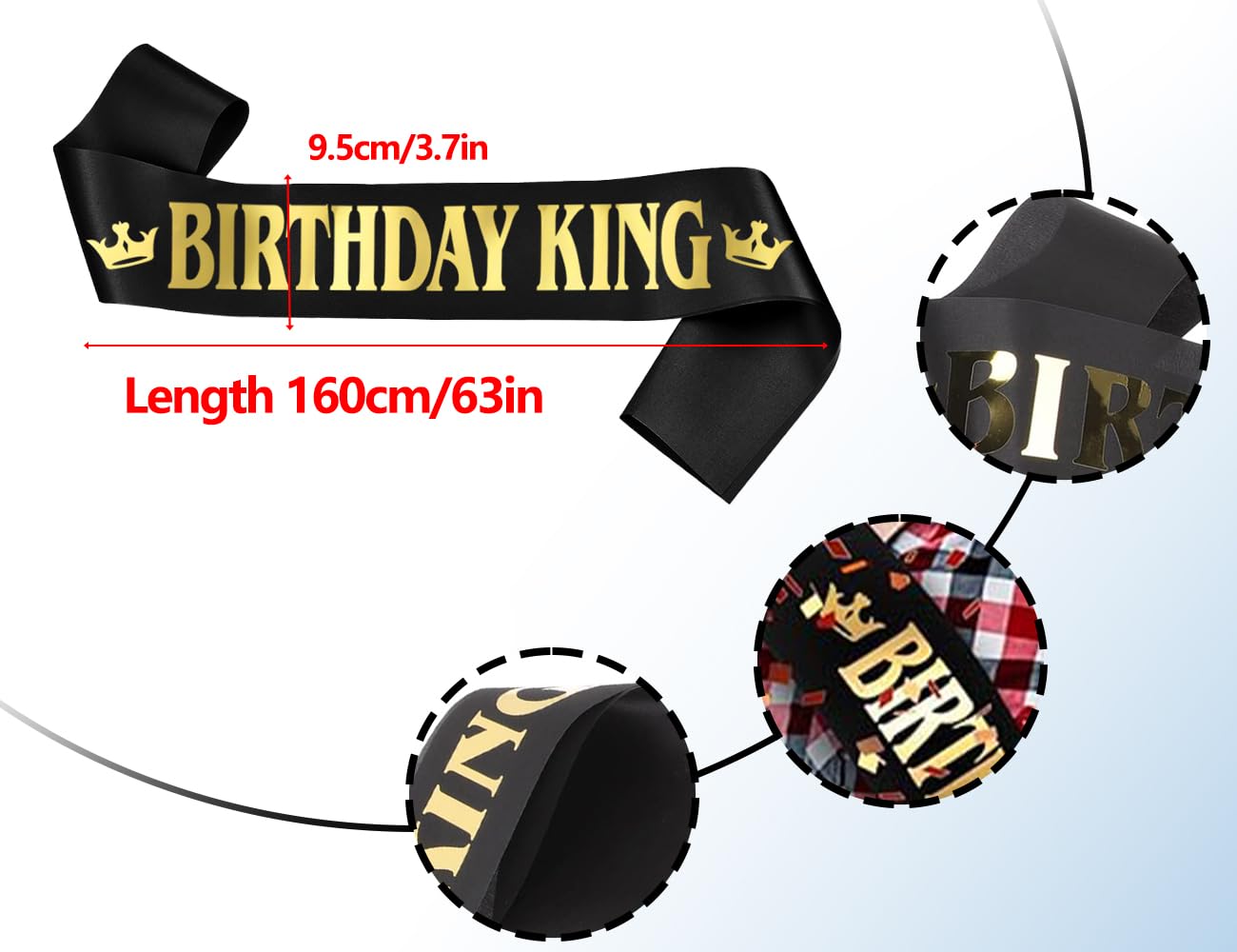 KAPSING Birthday King szarfa urodzinowa, męska szarfa urodzinowa, dekoracja urodzinowa, Boy Sash czarna, baner z okazji urodzin, dekoracja na przyjęcia urodzinowe