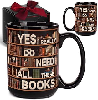 Novelty Books Mug - Yes I Really Do Need All These Books 15oz, Book Lovers Gifts for Readers, Bookworm Cup, Book Club Gifts for Women Men, Cool Bookish Ceramic Coffee Mug, Librarian Coffee Mug Gift