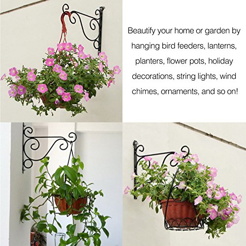 2 PCS Wall Hanging Plants Bracket Premium Thicken Iron Decorative Planter Hook with 2 PCS 6" S-Hooks for Lanterns,Planters,Hanging Bird Feeders,Ornaments (Black) by OVOV - Thumbnail 5