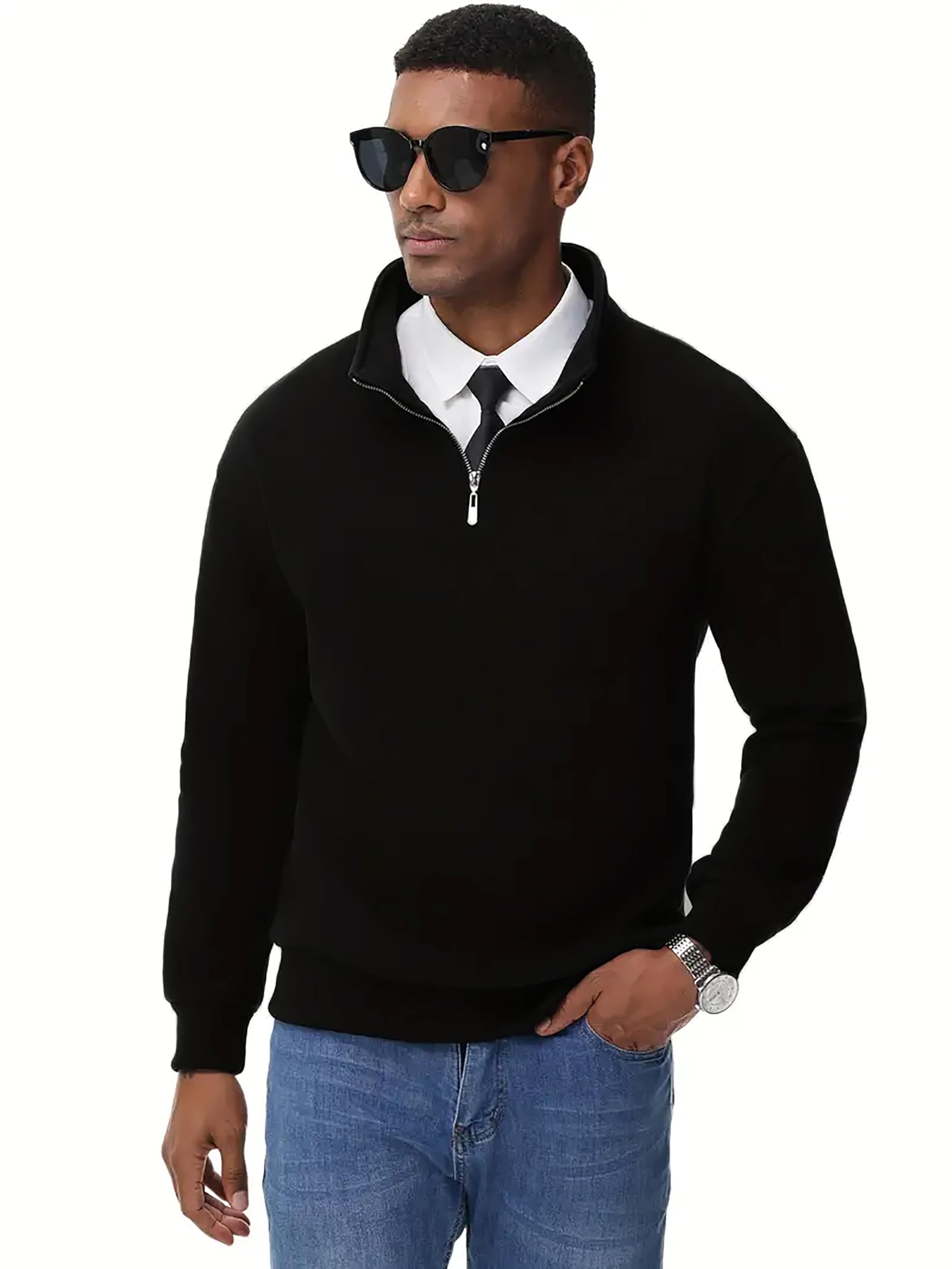 jugular Men's Cotton High Neck Solid Sweatshirt/Half Zipper Sweatshirt-picture-10