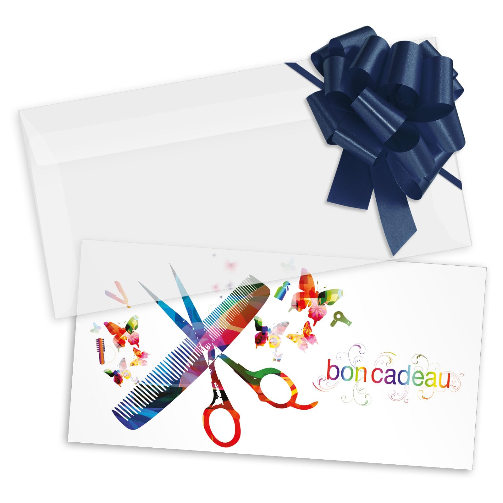 POS BON. 100 formulaires pour créer vos propres bons cadeaux + enveloppe + nœuds ruban, pour des salons de coiffure. K92001F2-100-V2