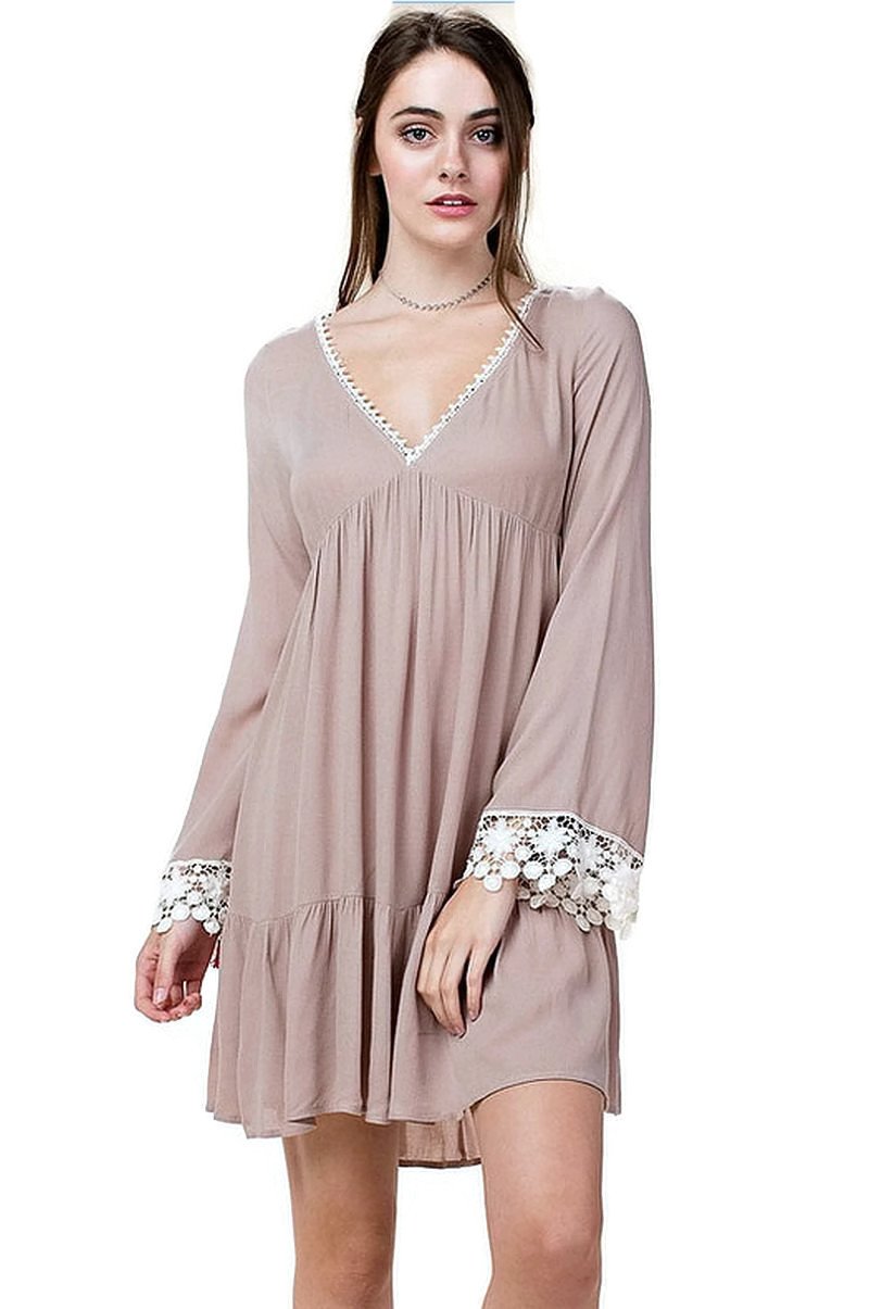 Kori AmericaBohemian Bell Sleeve Lace Tunic Dress