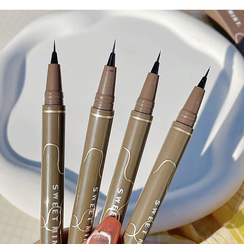 Quick-Drying Waterproof Superfine Eyeliner Pen, 4pcs Hyper Easy Liquid Pen No-Skip Waterproof Very Fine Eyeliner Makeup Long Lasting High Pigmented Smudge Proof Formula (Dark Brown 4PCS)