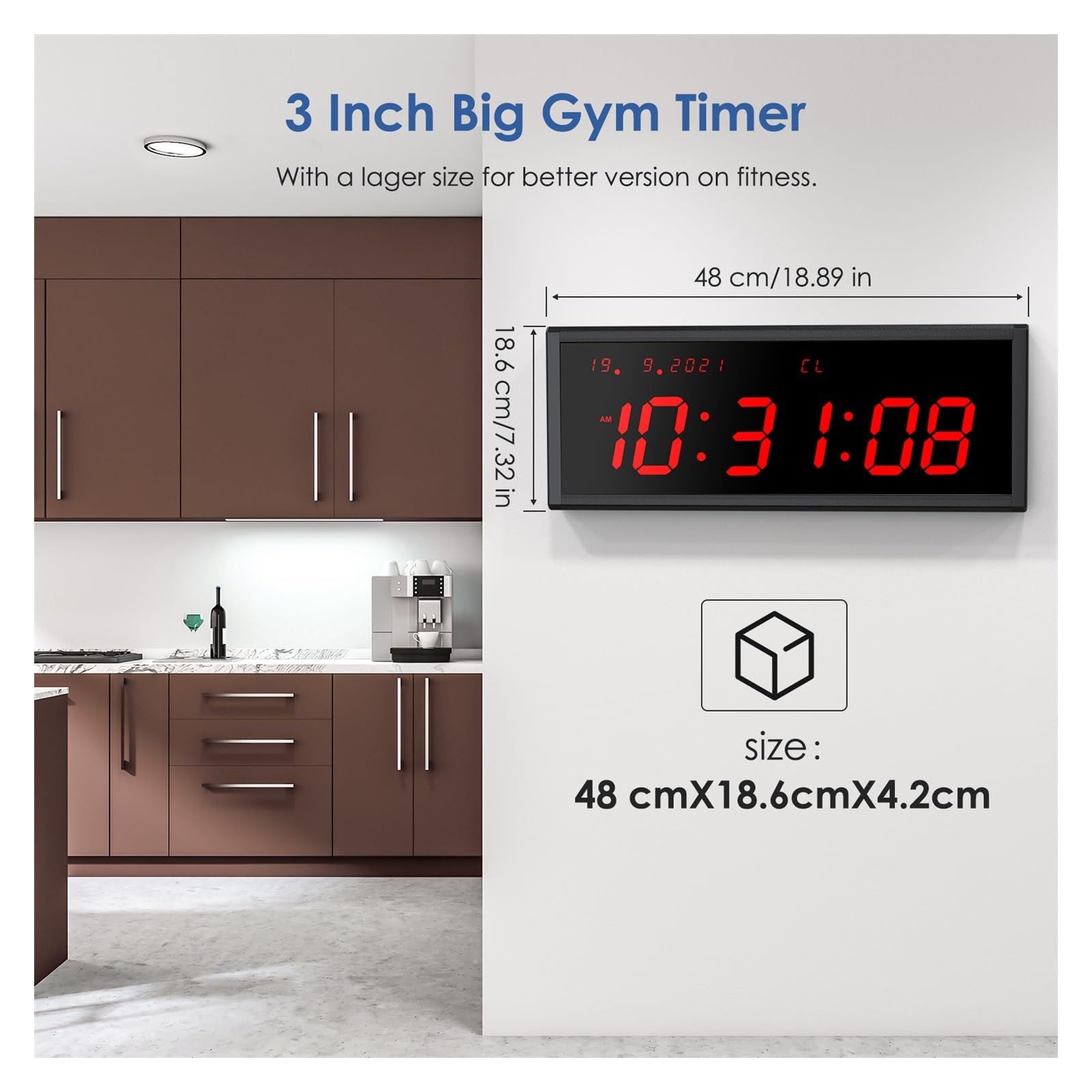 Timer palestra, 3 "Timer da palestra Grande LED Orologio parete for allenamento a intervalli con ora e data Cronometro digitale conto alla rovescia/su for Garage Allenamento di boxe