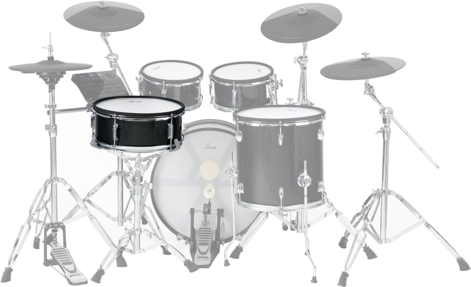 XDrum MP-14 Snare Drum Mesh Pad 14"x5,5" legno, doppia pelle mesh, trigger 2 zone per pelle e cerchio, protezione bacchette in gomma, superficie laminata, Black Sparkle.