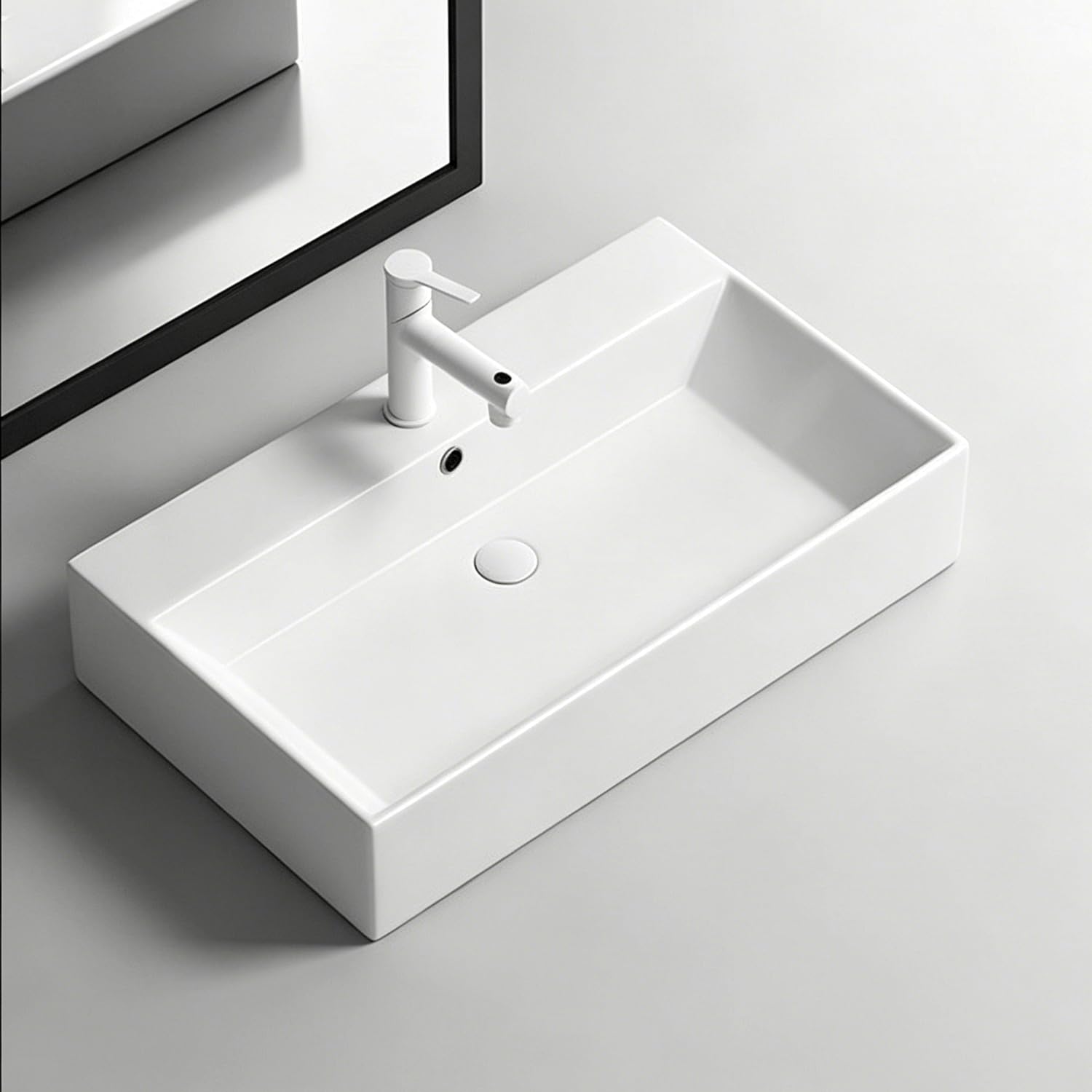 QjxSXLFSX Square Bathroom Sink, Modern Ceramic Countertop Washbasin, White Ceramic Countertop Sink Suitable for Modern And Classic-Style Bathrooms And Hotels,B53×47×15cm