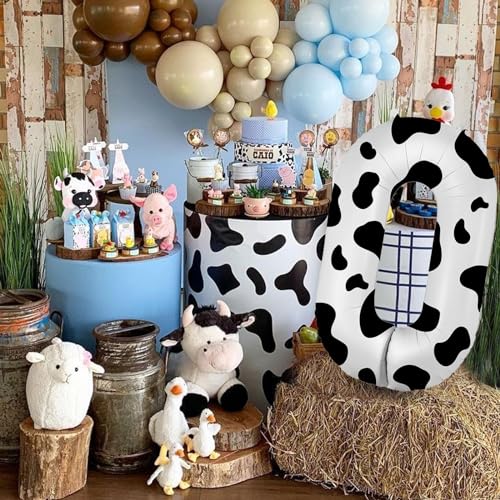 Image of 40 Inch Cow Print Balloon, Number 0 Balloons for 10th Birthday Decoration, Large Cow Number Balloons for Western Party & Baby Shower Animal Theme Party Decor