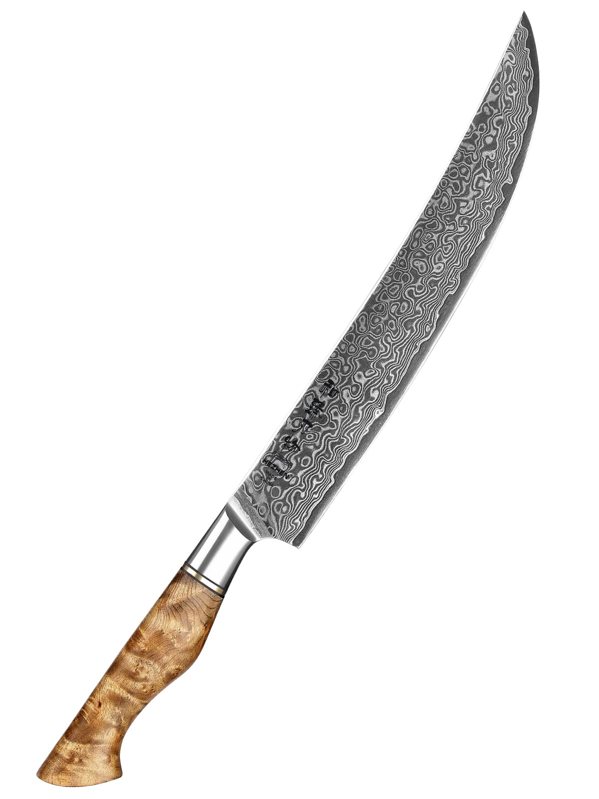 HEZHEN 10-Inch Slicing Knife with Granton Edge –67 Layers Damascus Steel, Professional Carving Knife for Brisket, Roast & BBQ, Figured Sycamore Handle — Amazon image 9