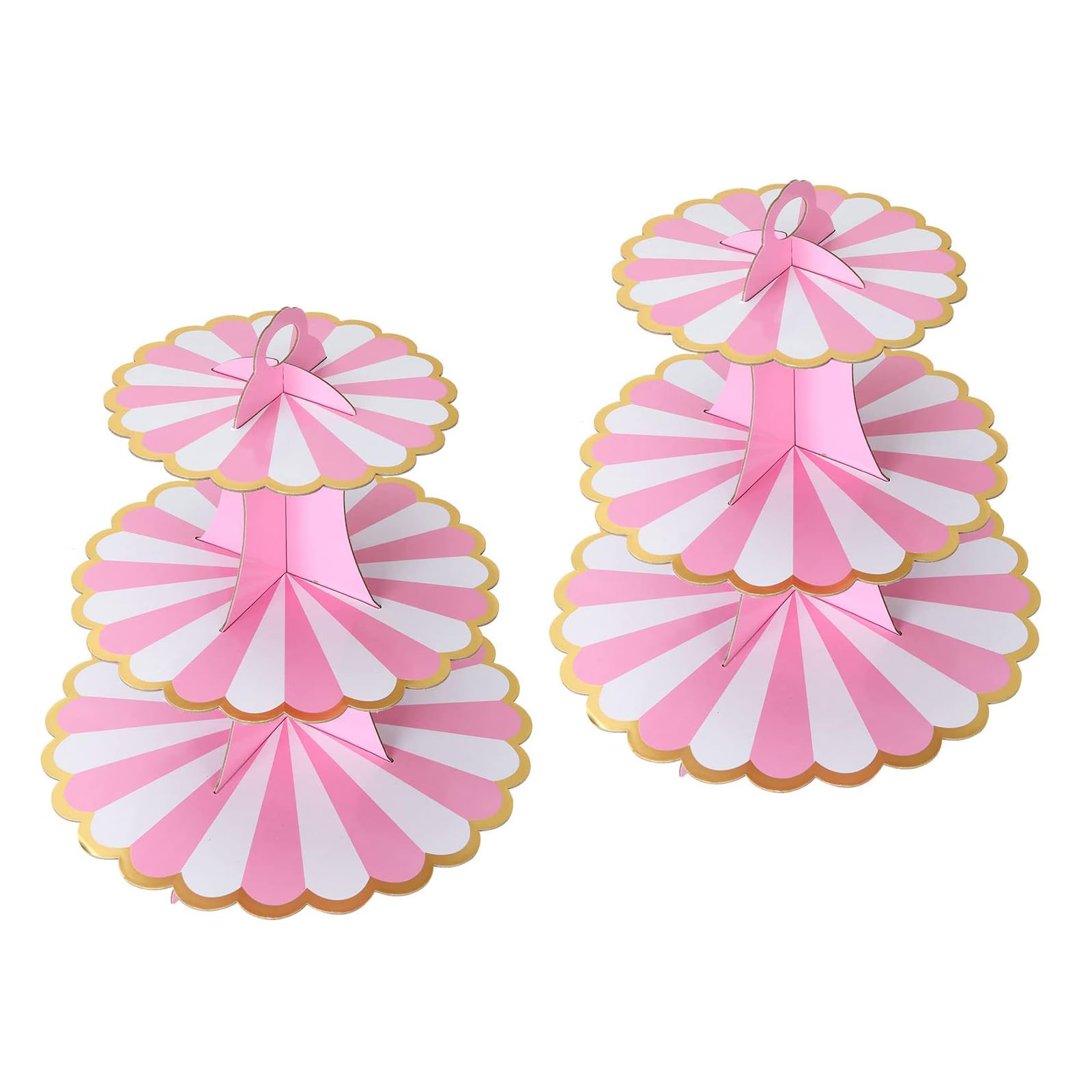 2 Pack Cake Stand 3-Tier Cardboard Cupcake Stand, Cardboard Cake Stands for Afternoon Tea, Dessert Tower for Party, Round Dessert Tower for Birthday, Party, Wedding and Baby Shower (White&Pink - 2Pcs)