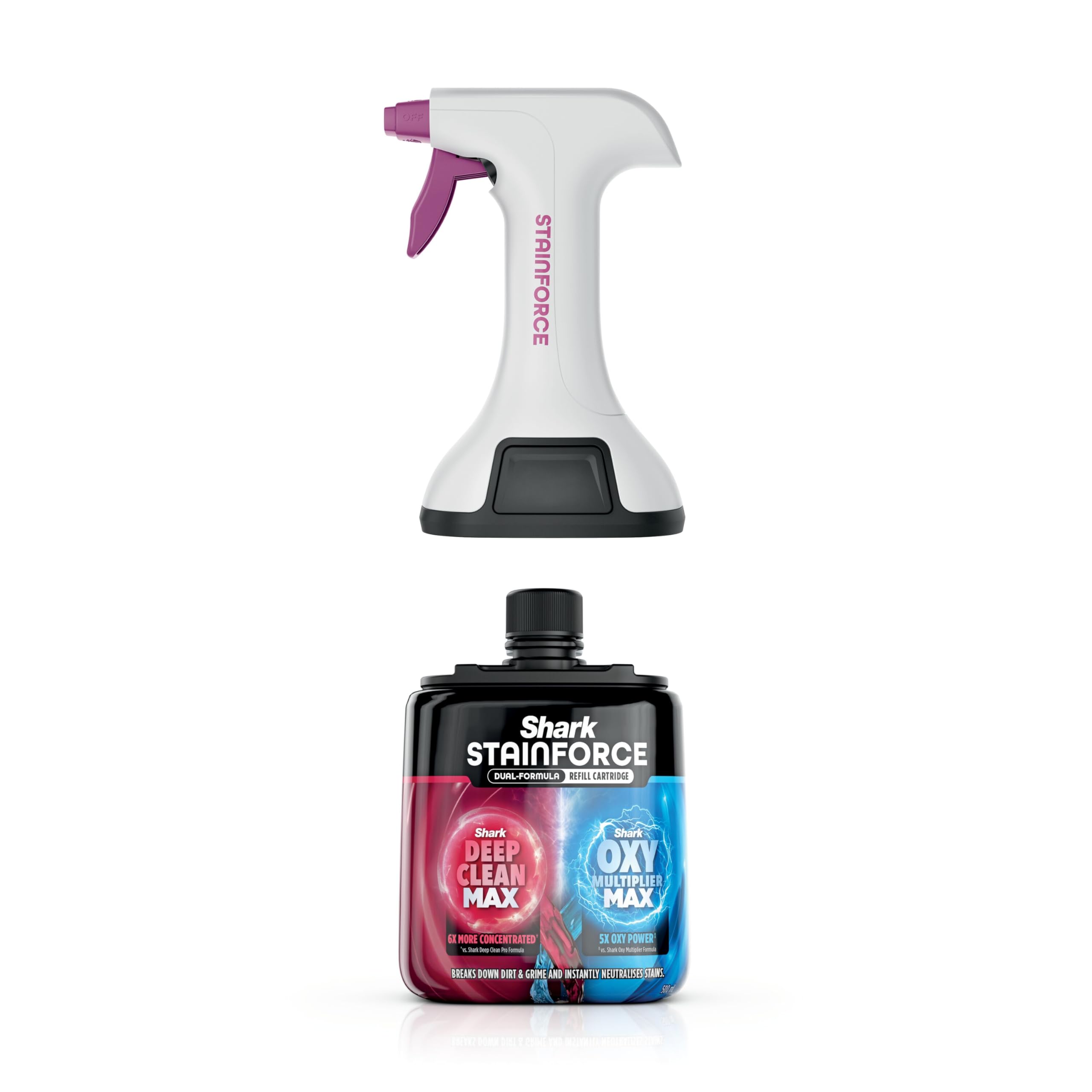 Shark StainForce Dual-Formula Refill Cartridge plus reusable spray head, formulated to tackle tough stains and instantly eliminate odours, 1 x 500ml, XSKHXCM500SUK