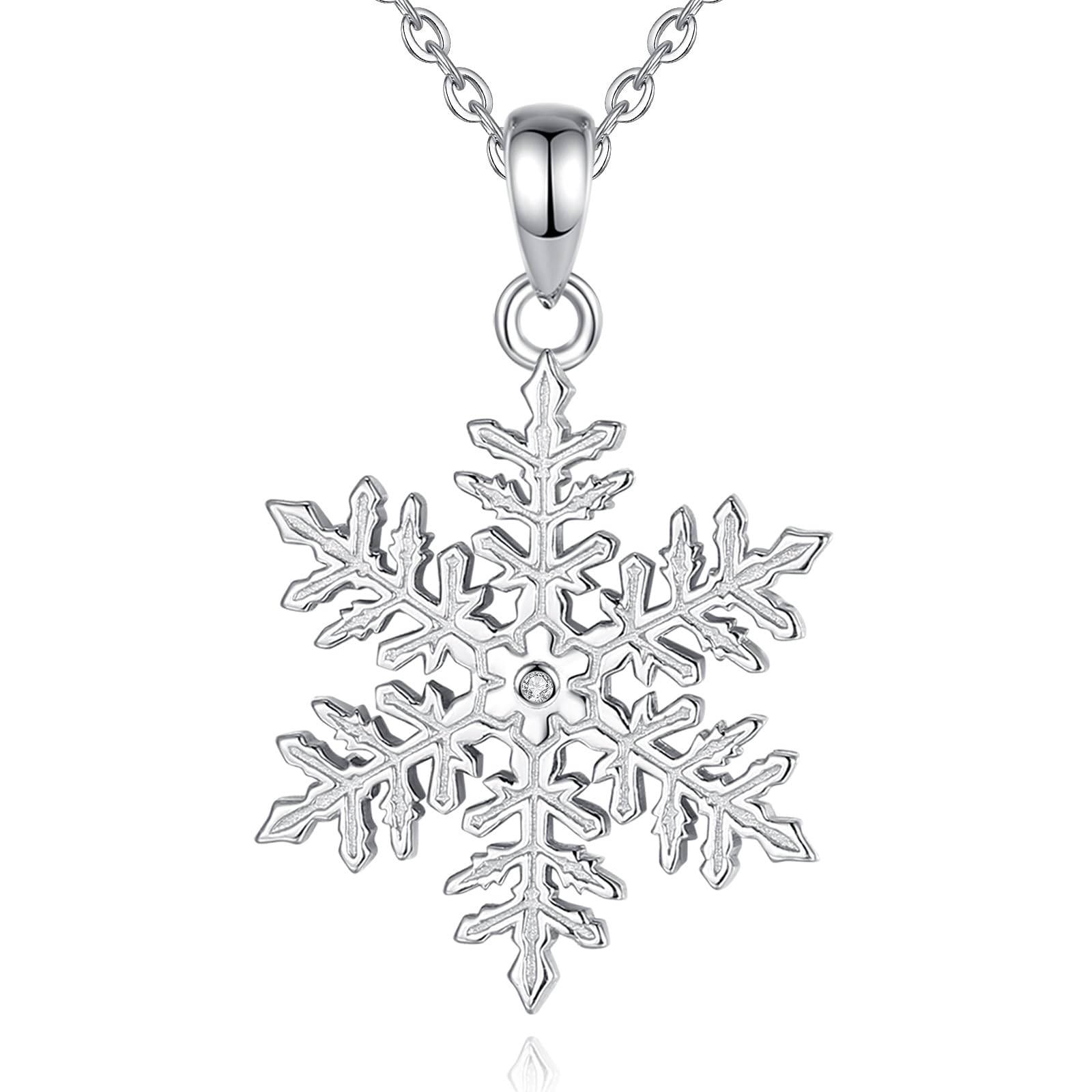 EUDORA Harmony Ball Collana con Ciondolo Fiocco di Neve in Argento Sterling per Donna, Collana con Fiocco di Neve con Zirconi Cubici per Donna Gioielli con Neve Invernale Regalo di Natale, 18"