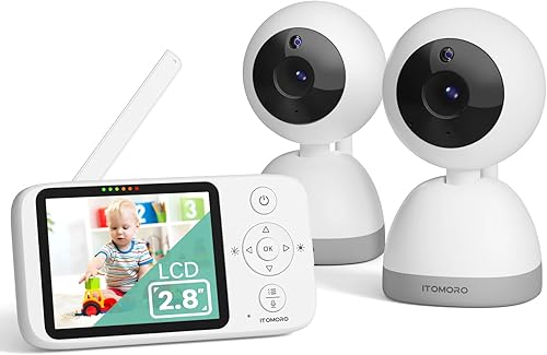 Itomoro Baby Monitor with 2 Cameras,2.8" Display True Color 720P,Two-Way Talk, Zoom, Auto Night Vision, Power SavingVox, Lullabies
