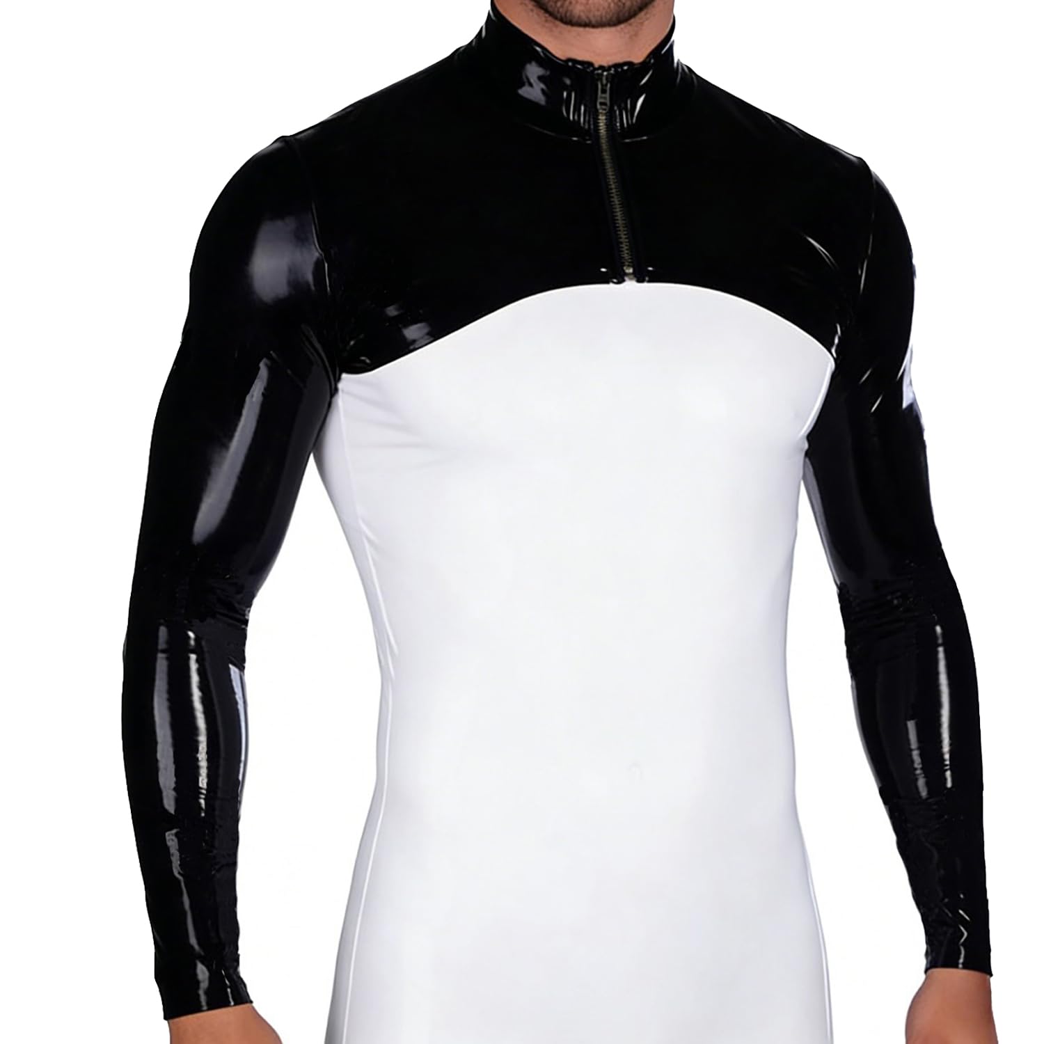 Haut Shrug en Latex à Manches Longues pour Homme,Shrug en Caoutchouc Couvre Bras Court avec Fermeture éclair Frontale