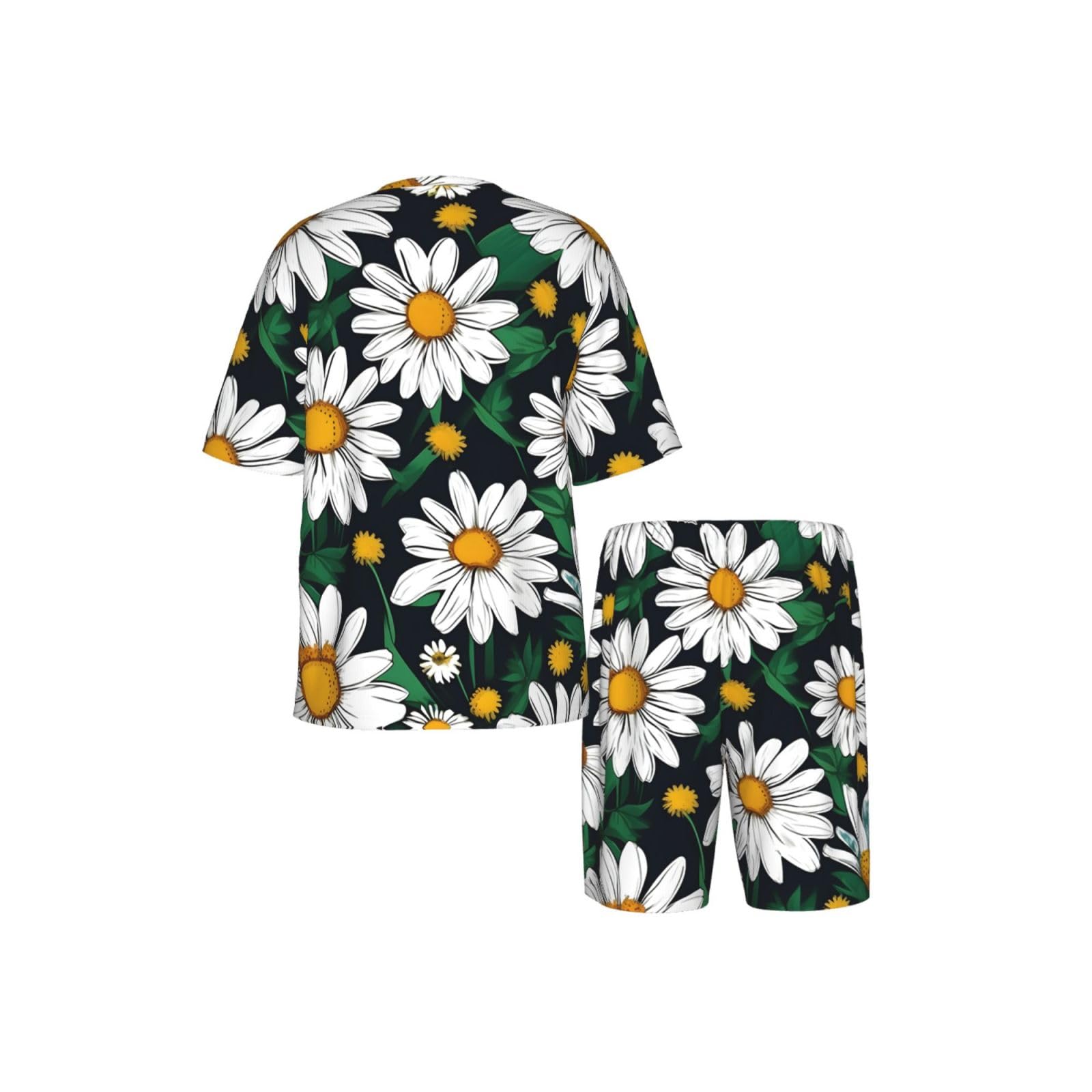 Conjunto de pijama clásico con estampado de flores y margaritas para hombre, pantalones cortos de pijama suaves para hombre, perfecto para las noches de verano