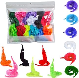 Comonc 100 Pcs Magic Twisty Worm Wiggly Twisty Fuzzy Worms on a String Magic Worm Toys for Party Supplies,Random Colors