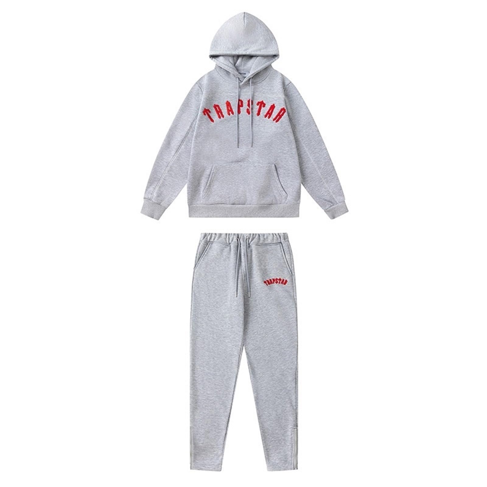 YOUPO Embroidered Trapstar Tracksuit for Men and Women, Unisex Trapstar Shooters Suit, 2 Piece Sports Jogging Set Autumn Winter, Fleece Hooded Sweatshirt and Pants (Color : 8838 gray, Size : Medium