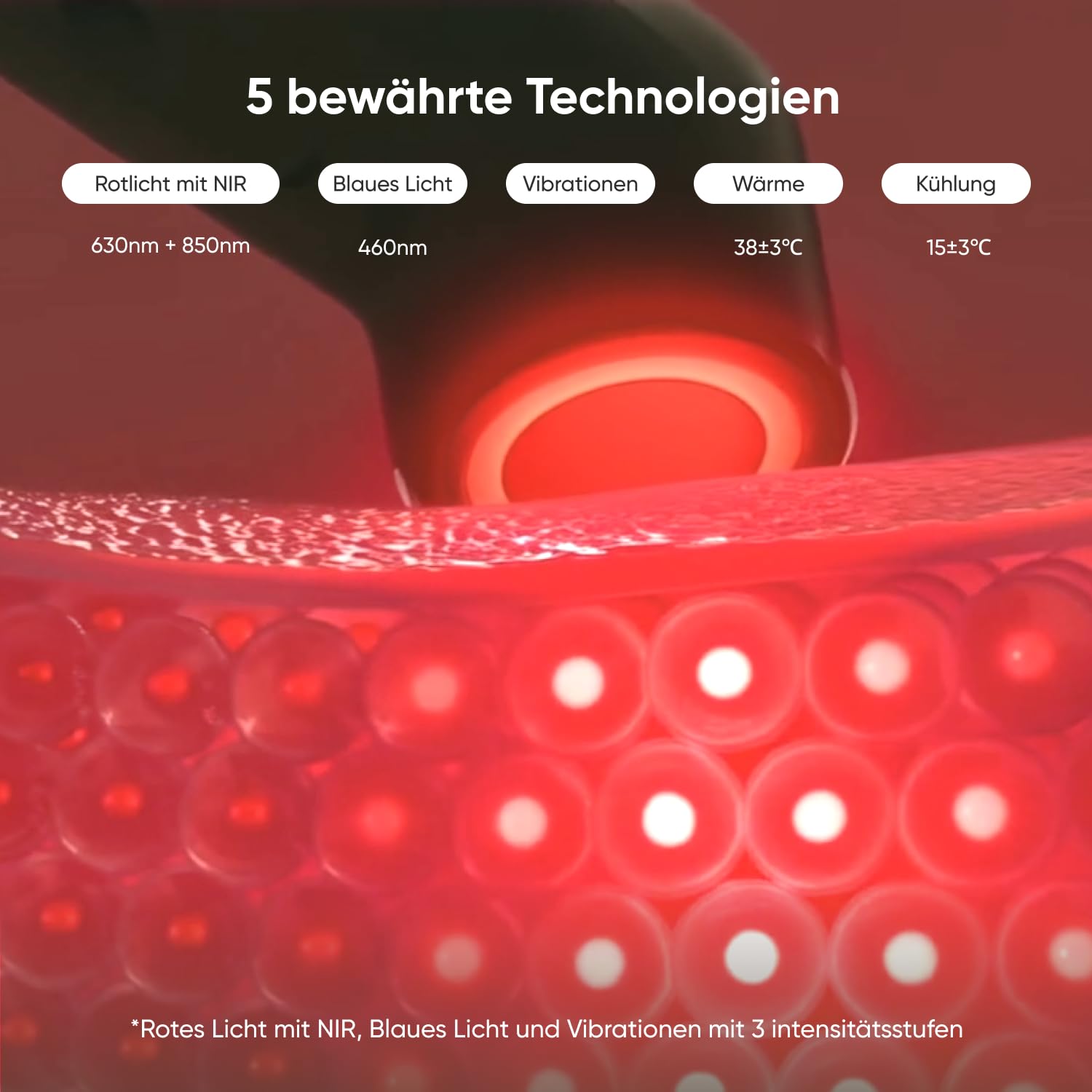 Nanoleaf 6-in-1 Gesichtsmassagegerät, Multitasking Lichttherapie Modi kombiniert Rotlicht + NIR/Blaulicht, Kühlung, Heizung or Vibration, Tragbar elektrisches LED Red Light Therapy Wand für Face Hals