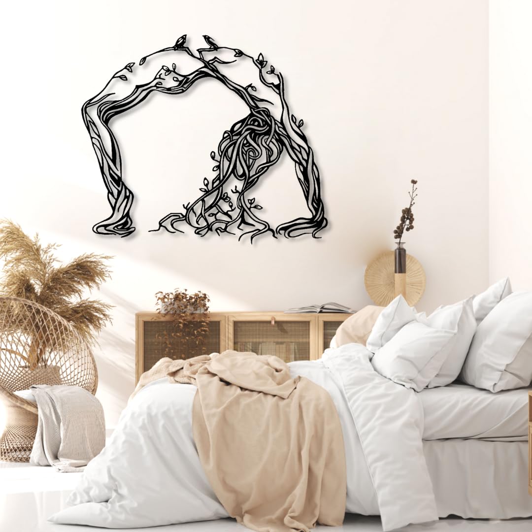 Donna e albero della vita, decoro in metallo, decoro naturale per salotto