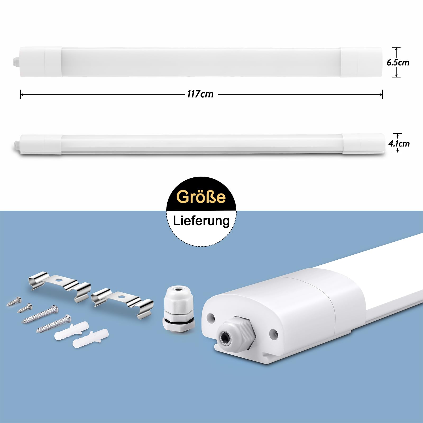 4 Stück LED Feuchtraumleuchte 120CM, 36W 4200LM Kellerlampe LED Feuchtraumlampe mit 4000K Neutralweiß, Deckenleuchte Flach Wannenleuchte Wasserfest IP65 Werkstattlampe für Büro Keller Garage Lager