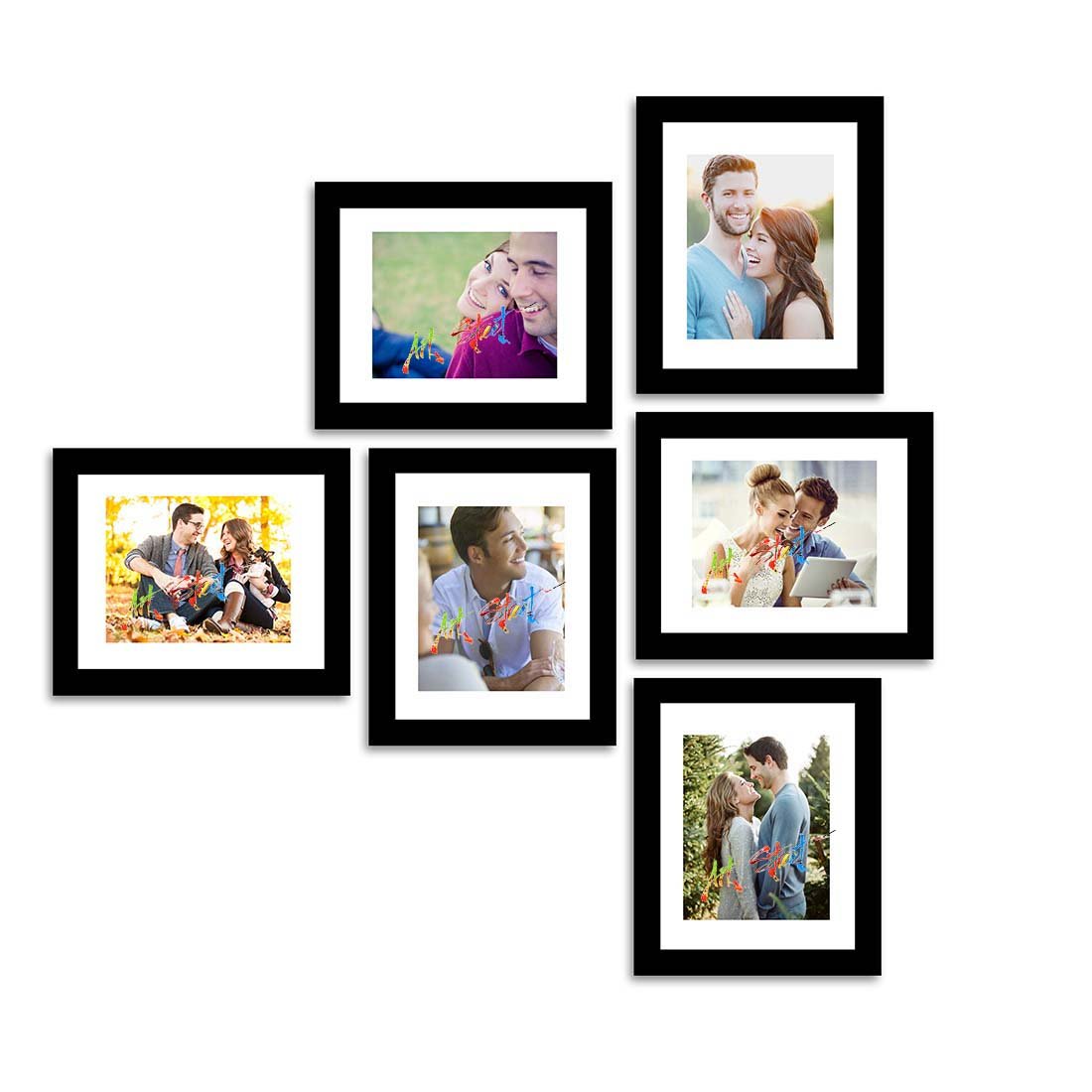 Painting Mantra Decorative Premium Set of 6 Individual Wall Photo Frame (8" X 10" picture size matted to 6" x 8") - Black