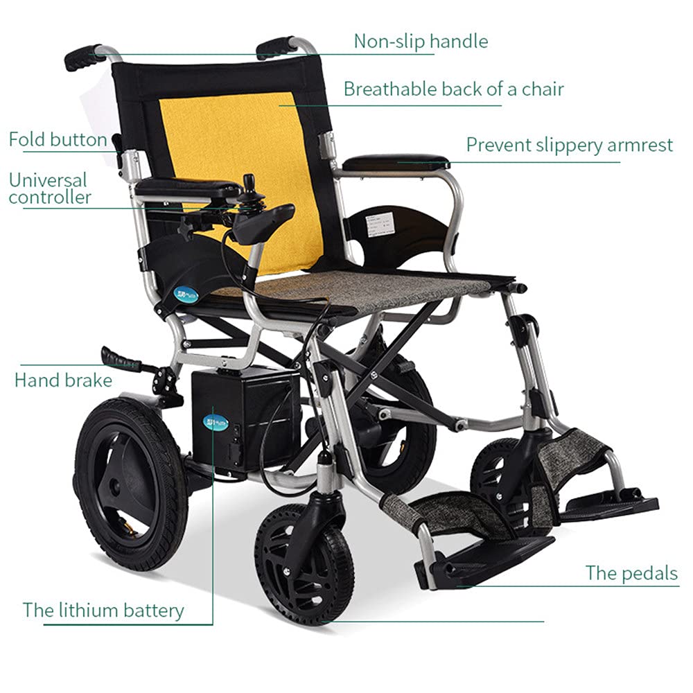 Silla de ruedas eléctrica plegable y ligera, ayuda de movilidad compacta, motor eficiente para transporte en interiores y exteriores