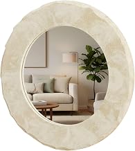 Carousel Home Round Marble Effect Wall Mirror, 30cm Wooden Frame Decorative Wall Mounted Mirror for Hallway Bedroom Living Room