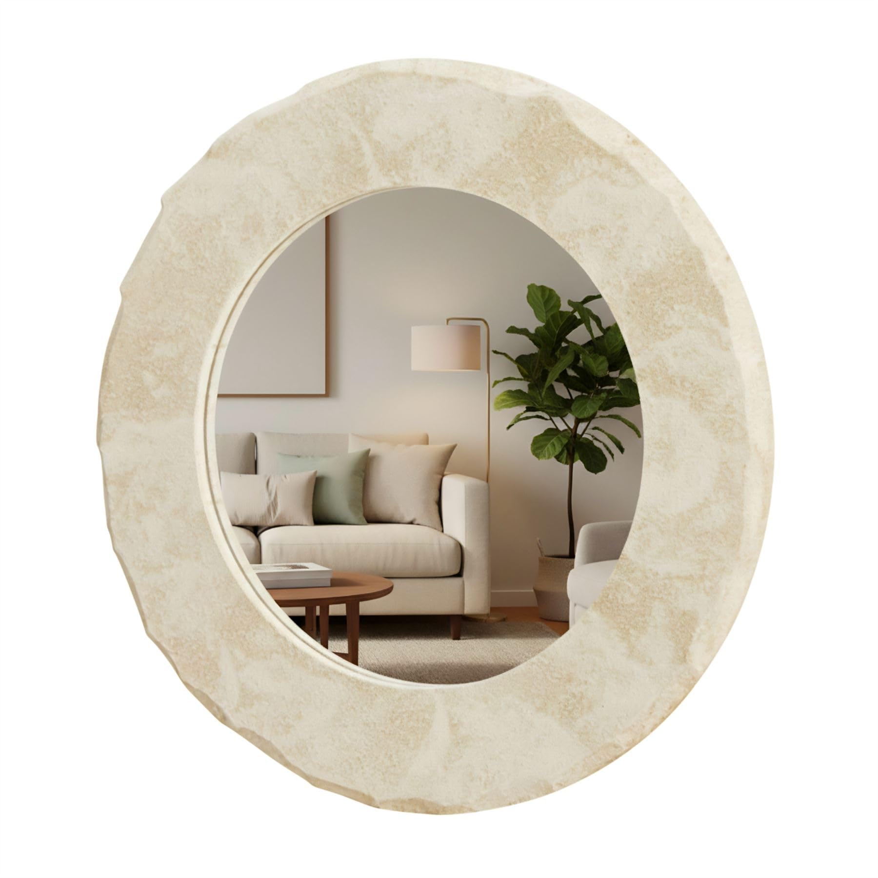 Carousel Home Round Marble Effect Wall Mirror, 30cm Wooden Frame Decorative Wall Mounted Mirror for Hallway Bedroom Living Room