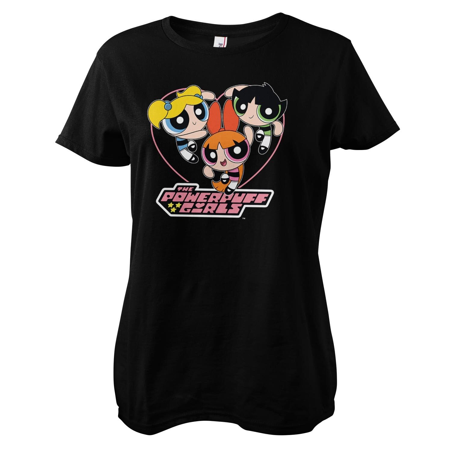 Powerpuff Girls Officially Licensed Heart Women T-Shirt (Black), Large