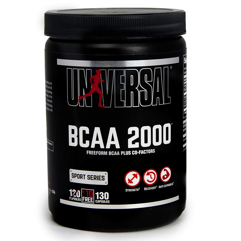 Universal Nutrition BCAA 2000 Pure Capsules, Free Form BCAAs with Co-Factors, 120-Count Bottles