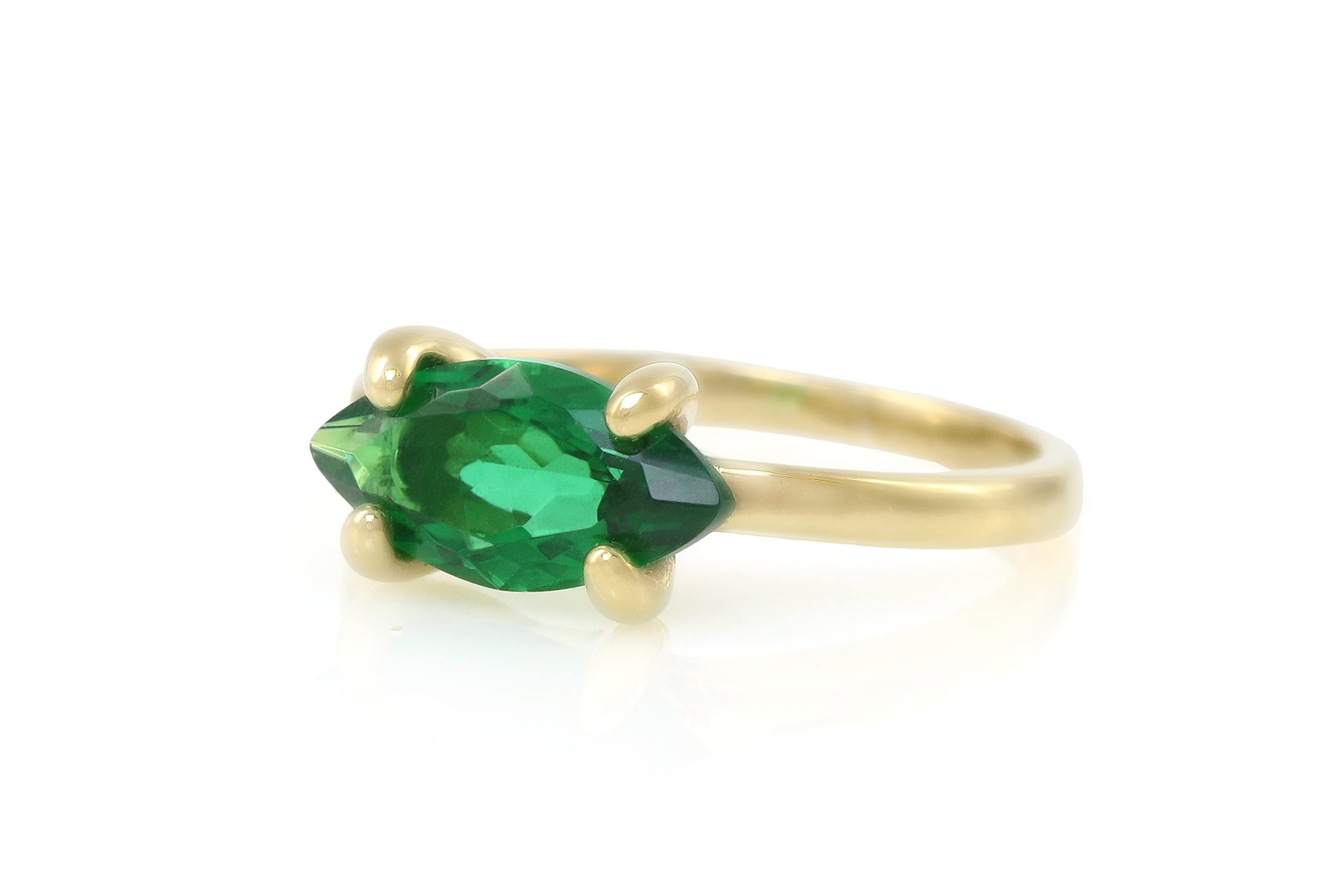 Anillo de Esmeralda en Juego Horizontal - Anillos de Marquesa con Estilo para Mujeres, Anillos para el Día a Día, Anillos de Piedras Preciosas - Joyas Personalizadas de Moda para Compromiso