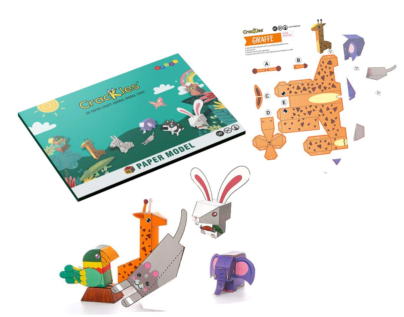 Crackles DIY Scissor Skills Fold & Paste Paper Craft 3D Paper Animal Toy Figures with Children Scissor- Pack of 5 Animals Craft (B08BNLY23Y) Amazon Price History, Amazon Price Tracker