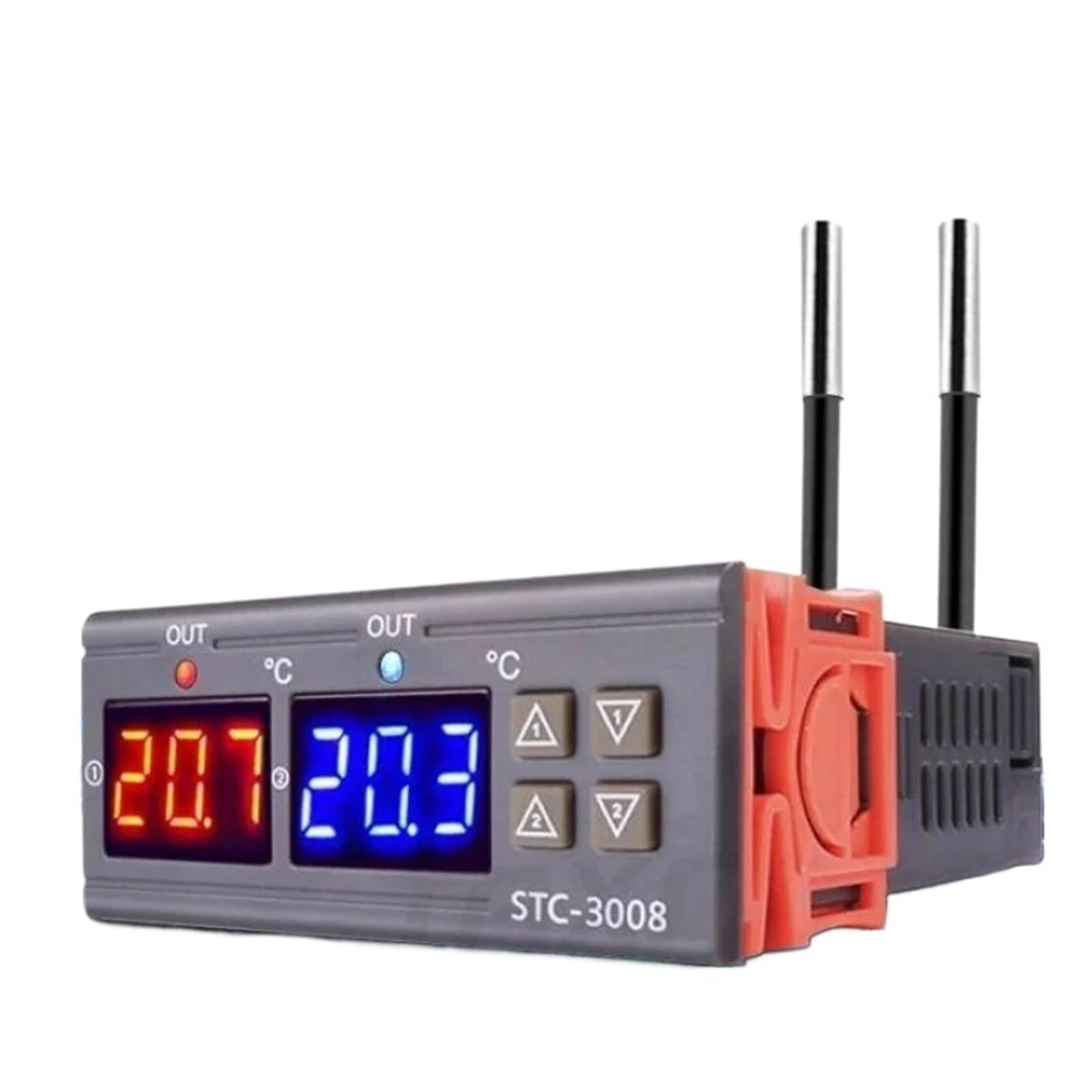 Podwójny termostat cyfrowy, regulator temperatury, przekaźnik inkubatora, 12/24 V, 220 V LED, ogrzewanie, chłodnica, podwójna sonda STC-3008 (DC12V)